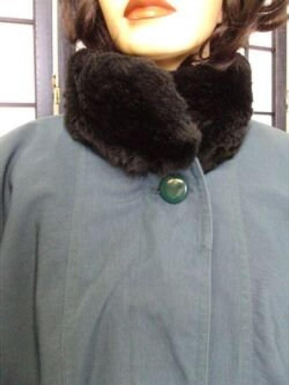 Mint Green Raincoat Coat Jacket W Sheared Rabbit Inside Lining Women Woman Sz 10
